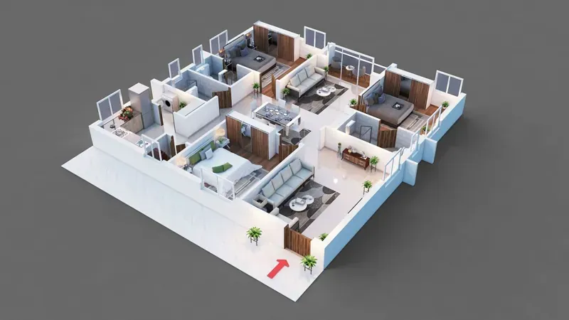 3 BHK indicative floor plan at Brigade Kadugodi near Kadugodi Metro Station East Bangalore